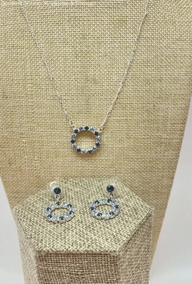 1928 Co. Fashion Blue Rhinestone Circle Pendant Necklace & Earrings Set 8.9g - Image 1 of 4