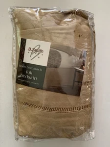 Full Bedskirt Tan Linen Cotton Hemstitch 54" x 75" Split Corners NEW - Picture 1 of 4