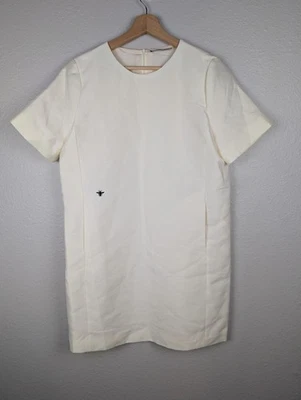 Vestido Christian Dior Mujer Grande Blanco Manga Corta Bolsillos Cambiantes Forrado Mini Foto 1 de 4