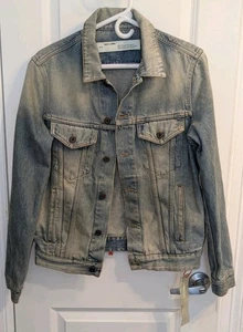 Demin Label Off-White Airport Tape Slim Jeans Jacket Vintage Wash S NEW W/ TAGS - Picture 1 of 15