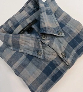 John Varvatos Hemd mit Knopfleiste Herren Small 100 % Leinen blau grau Freizeit Strand - Bild 1 von 12