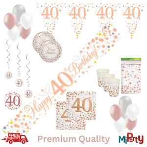 40 Cumpleaños Oro Rosa Brillante Fizz Fiesta Vajilla Fiesta y Decoración - Imagen 1 de 27