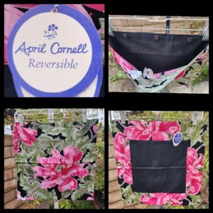 April Cornell Collection Floral Square Decorative COTTON Reversible Black Pink - Picture 1 of 15