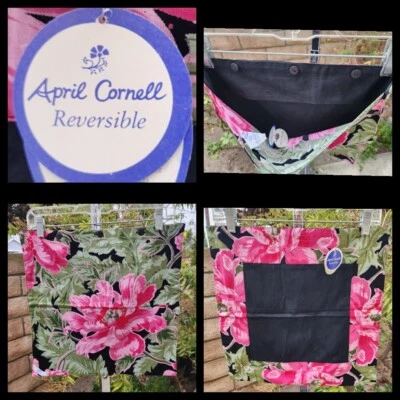 Colección April Cornell Floral Cuadrado Decorativo ALGODÓN Reversible Negro Rosa Foto 1 de 4