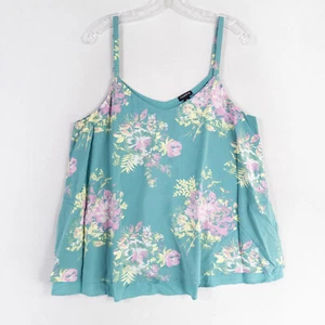 Torrid Tank Top Size 00 US Medium 10/12 Blue Floral Layered Lined Rayon Casual - Picture 1 of 9