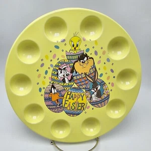 1996 Looney Tunes Easter Egg Tray Yellow Plastic Holder Taz Peppy Tweety Ullman - Picture 1 of 5