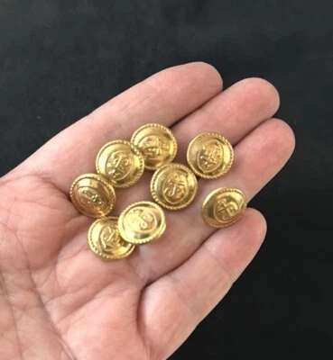 8 Navy ANCHOR Buttons Brass / Gold Tone Round 15 mm Vintage Metal - Image 1 of 4