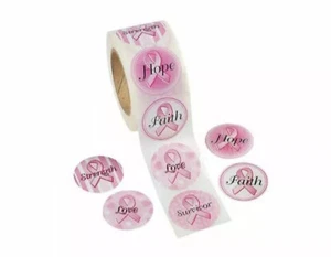 500 Breast Cancer Awareness Pink Ribbon Roll Stickers 500 stickers Inspirational - Picture 1 of 3