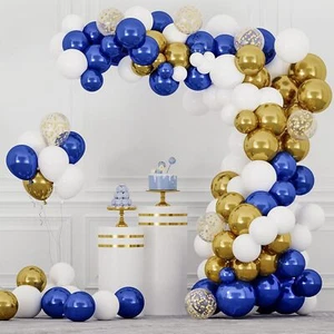 142Pcs Royal Blue Gold Balloon Garland Arch Kit, Royal Blue and Gold White Ballo - Picture 1 of 2