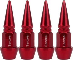 4X Long Impale Spike Style Polished Aluminum Tire Valve Stem Caps Red - Picture 1 of 6