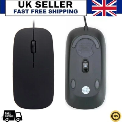 Wired USB Optical Mouse For Pc Acer Laptop Computer Scroll Wheel Black Mice UK - Image 1 of 4