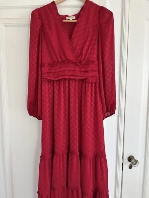 Max Studio Women’s Red Polka Dot Maxi Dress Boho 3/4 Sleeve  - Image 1 of 4