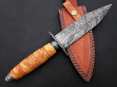 Custome Hecho a Mano Damasco Acero 13.5" Daga Cuchillo Mango Madera de Olivo con Clip Foto 1 de 4