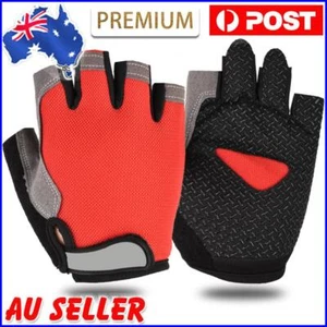 Cycling Non-Slip Half Finger Gloves Breathable Mesh Sport Glove (Red M) - Picture 1 of 6
