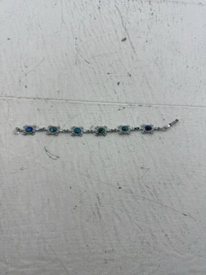 Beautiful 90s Inspired Silver Tone & Abalone Shell Turtle Detailed Bracelet - Image 1 of 2