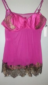 Mujer Terciopelo Gatito Rosa Oscuro y Dorado Chemise Nuevo Con Etiquetas Talla XL - Imagen 1 de 4