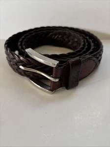Men’s Brown Braided Leather Belt 1.25” Classic Woven Strap Stainless Buckle 42–4 - Picture 1 of 8