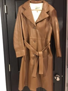 Vintage Mid Western Sport Togs Deer Skin Leather Brown Women's Trench Coat sz 36 - Picture 1 of 22