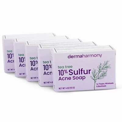 10% Sulfur Soap with Tea Tree Oil - DermaHarmony 4oz - 5 Bars (Made in USA) - Image 1 of 3