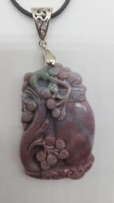  Hermoso colgante de ágata india con collar de cuero de 20 pulgadas Foto 1 de 4