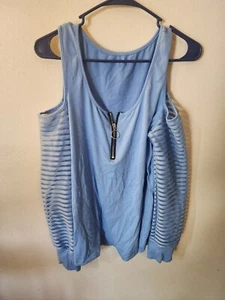 Damen Größe Large Langarm Cold Shoulder Bluse Top mit Reißverschluss Markenlos - Bild 1 von 5