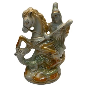 St. George Lusterware Statue Figurine Ceramic Horse Dragon # 253 Stamped In - Picture 1 of 7