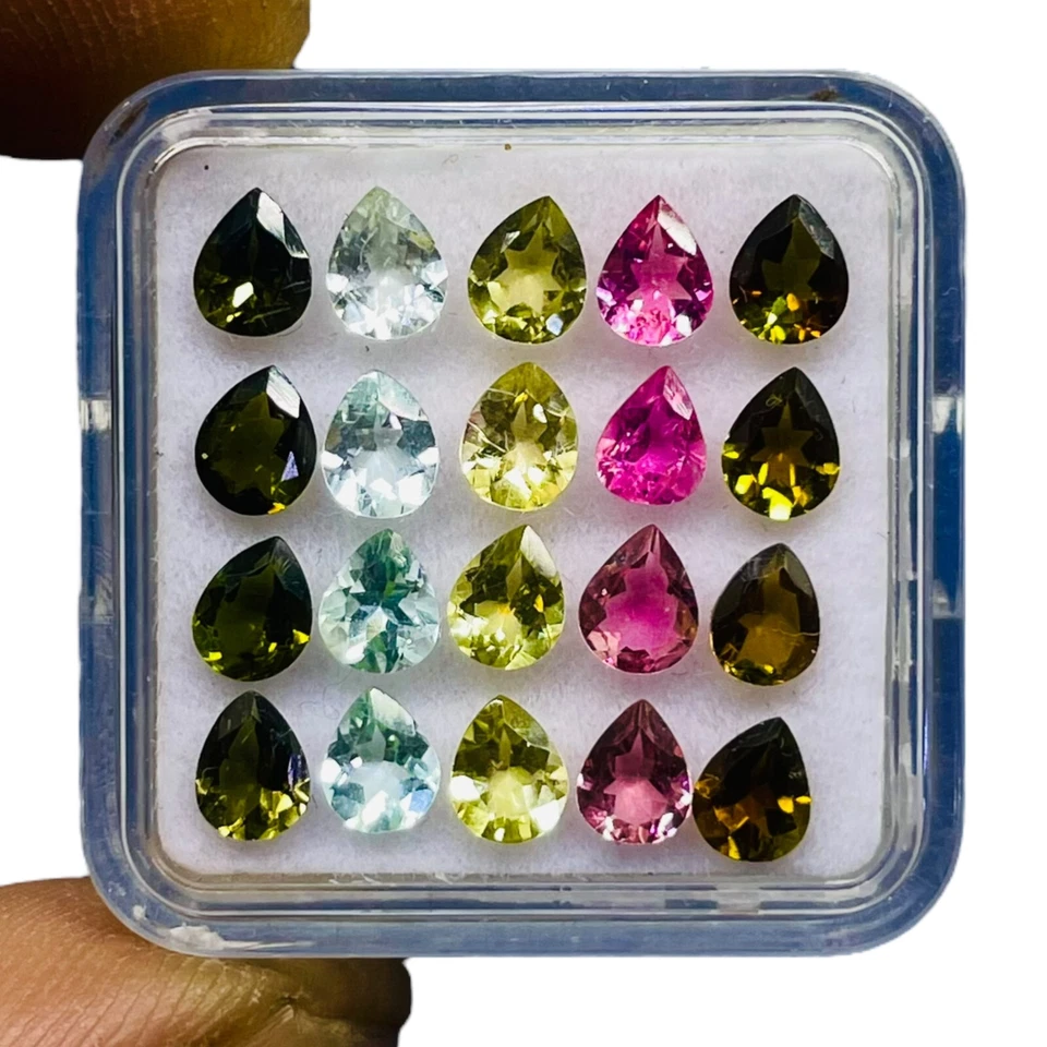 VVS 20 Pcs Natural Multi Tourmaline 5x4mm Pear Cut Loose Gemstones Lot 6.00 Cts - Image 1 of 4