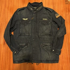 Chaqueta de mezclilla con capucha Polo Ralph Lauren Patch Field militar bandera de Estados Unidos para hombre XL - Imagen 1 de 6