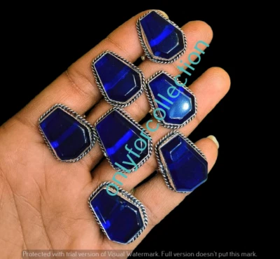 Buy Blue Quartz Genstone 925 Sterling Silver Plated Handmade Rings Lot 10pcs - Image 1 of 4