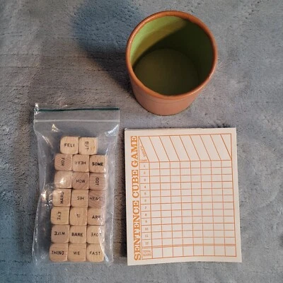 1971 Scrabble Sentence Cube Game Replacement Parts~ Cup, 20 Cubes, Scorepad Only - Image 1 of 2