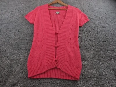 Ripcurl Cardigan 8 Short Sleeve Button Up Wool & Mohair Stretch Tight Knit Pink - Image 1 of 4