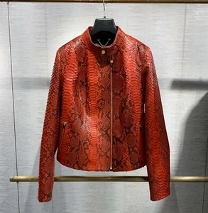 Women's Genuine Python Leather Red Luxury Snake Skin Handmade Fashion Jacket - Picture 1 of 4
