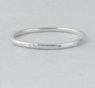 1mm Halo Ring Solid 925 Sterling Silver Round Band Stacking Polished or Hammer - Image 1 of 4