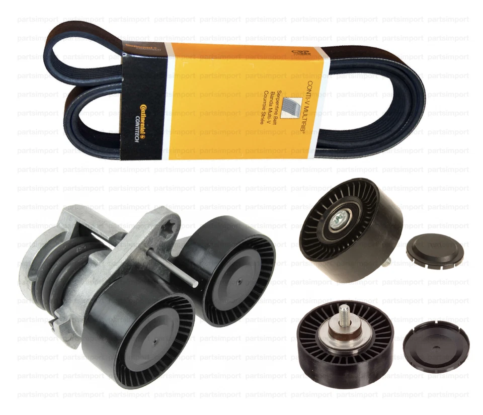 Drive Belt Kit with Tensioner + 2 Idler Pulleys OEM for BMW 135i 335i (11-13) - Image 1 of 2