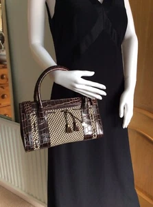 Fabulous! KAREN MILLEN Tweed & Mock Croc Trim Grab Bag In Very Good Clean Con... - Picture 1 of 10