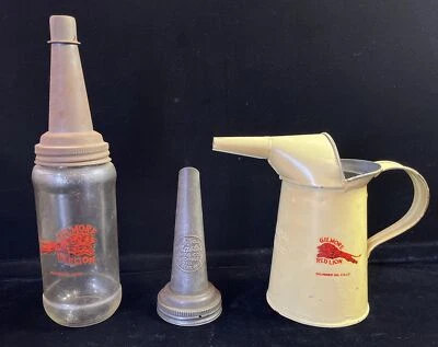 Lot Of 3 Antique Service Station Radiator Water Oil Fill Can & Jar GILMORE - Image 1 of 4