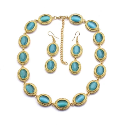 Juego de joyas collar gargantilla ovalada ópalo rosa/azul para mujer Foto 1 de 3