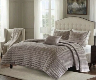 Bombay QUEEN 4 Piece Chandler Mushroom New Coverlet Bedspread Set Brown - Image 1 of 4