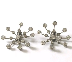 Rare Antique Starburst Fireworks Silver Rhinestone Spray Clip-on Earrings - Picture 1 of 5