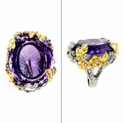 SHOLA Anello In Amatista Lilla E Zaffiro In Argento Sterlingo Taglia 18 R643 - Immagine 1 di 3