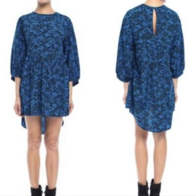 Walter Baker Black & Blue Starry Night Bishop Sleeve Mini Dress Size 6 - Image 1 of 4