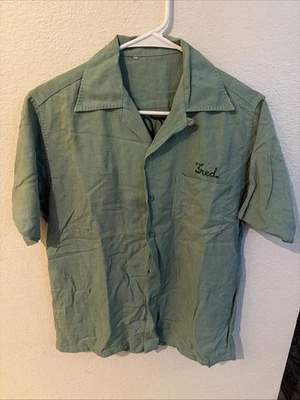 Camisa de boliche bordada masculina vintage 1950 verde perfeito Bob Tippen’s Garage - Imagem 1 de 3