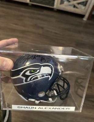 Minicasco de fútbol americano firmado por Shaun Alexander autografiado de los Seattle Seahawks sin certificado de autenticidad Foto 1 de 2