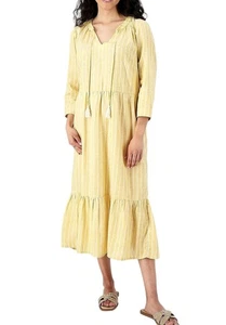 Denim & Co Naturals Bedrucktes Regular Midikleid mit Quaste Goldstreifen 3X - Bild 1 von 3