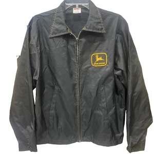 Vintage 70er 80er schwarz Cap N Jac John Deere Traktoren Farm Arbeit Windbreaker - Bild 1 von 11