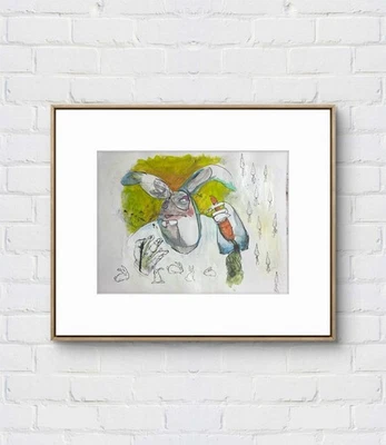 Arte Faris: Conejo: Banjo 10x14: Papel Neoexpresionismo Único Foto 1 de 4