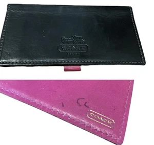 Vintage Coach Leder Scheckbuchhülle schwarz rosa Stiftschlaufe Postkutsche Logo - Bild 1 von 5