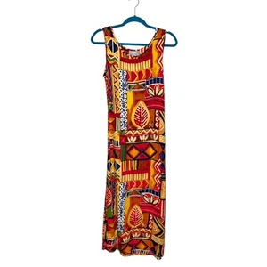 Vintage Jane Ashley Bold Colorful Tribal Print Sleeveless Maxi Dress Size Small - Picture 1 of 14