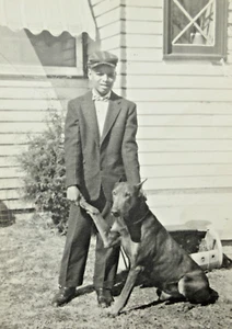 Handsome African American Boy Doberman Pinscher Dog Photo Well Dressed 1930-40s - Picture 1 of 5