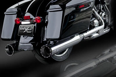 RC Components RCX 4.5" Rage Chrome W/ Eclipse Tips Slip On Mufflers Harley FLH - Image 1 of 2